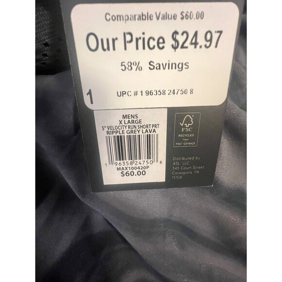 LIVI Active Mens 5" Velocity‎ Run Short Ripple Grey Lava X-Large - Picture 5 of 8